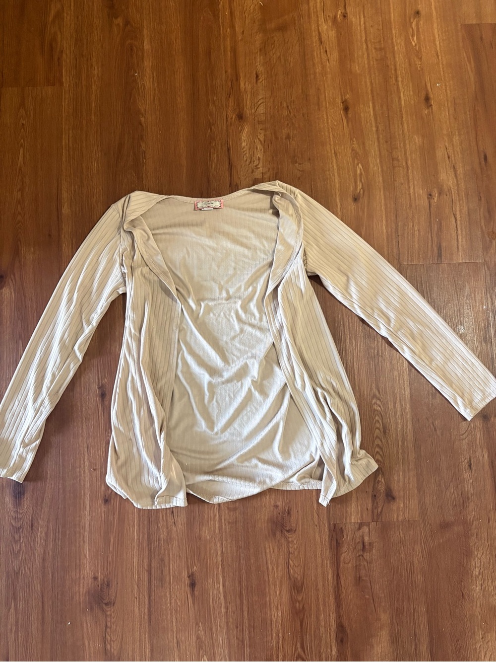 Light Beige Ribbed Open-Front Cardigan